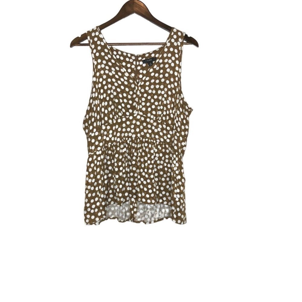 J.Crew NWT Polka Dot Sleeveless V-Neck Peplum Top Blouse Size 8 Brown and White